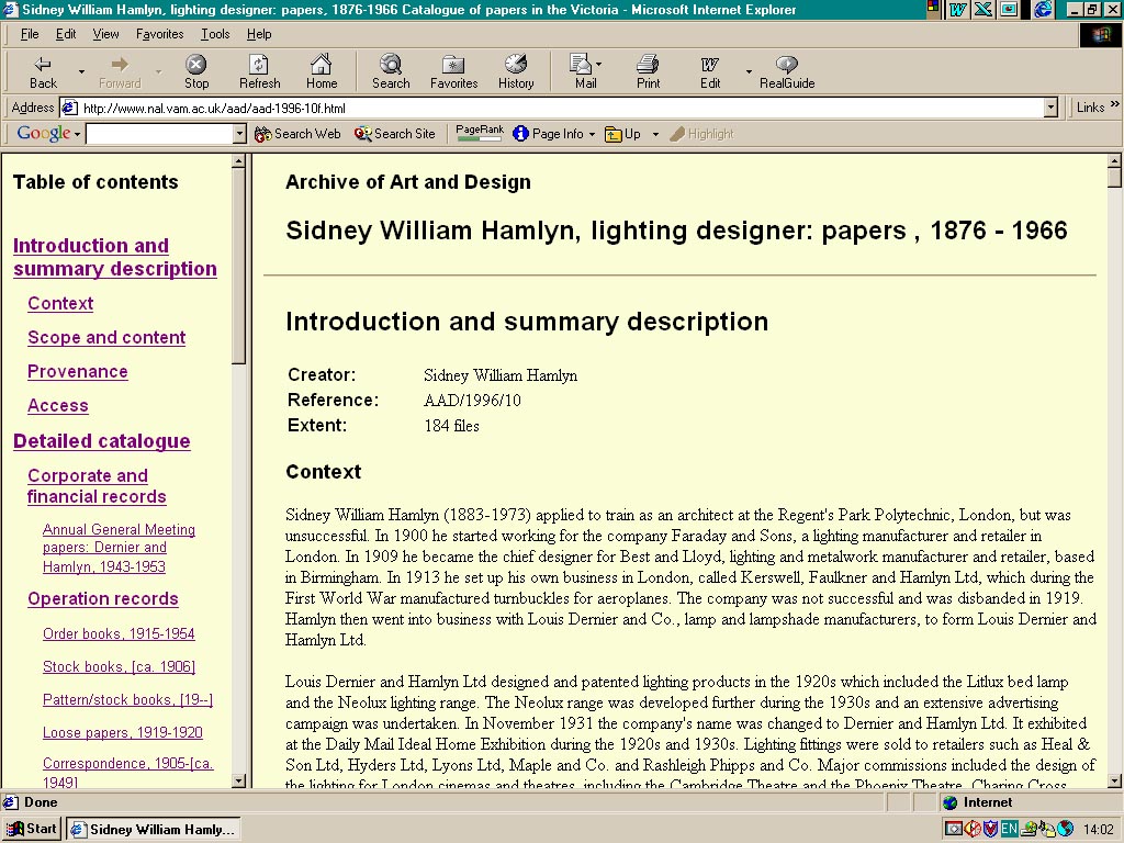 ncoded Archival Description record for an archive group