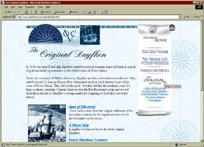 Homepage for Original Duyfken section  2001
