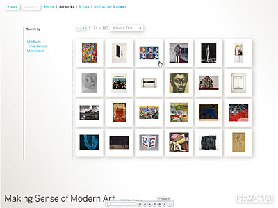 Screen Shot: searching for works of art