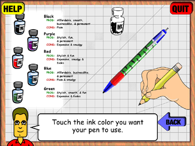 Screenshot of one of the pen design scenes