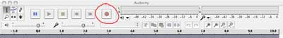 Fig 4: Audacity toolbar with �record� button circled