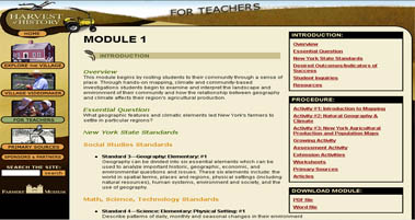 Fig 1: Module 1 in the &lsquo;For Teachers&rsquo; section of Harvest of History.
 http://www.harvestofhistory.org/module1.html