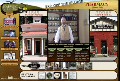 Fig 3: Dr. Thrall&rsquo;s Pharmacy in &lsquo;Explore the Village&rsquo;. http://www.harvestofhistory.org/explore.html