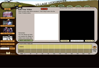 Fig 5: The &ldquo;Village Videomaker&rdquo; showing two saved assets. http://www.harvestofhistory.org/make_flick.html?database_code=PLUM8771
