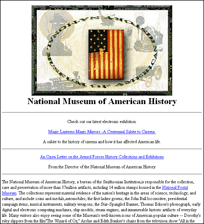 Fig 1: Home Page of the National Museum of American History, 1997