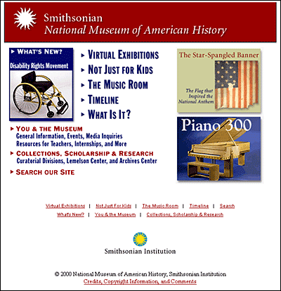 Fig 2: Home Page of the National Museum of American History, 2000