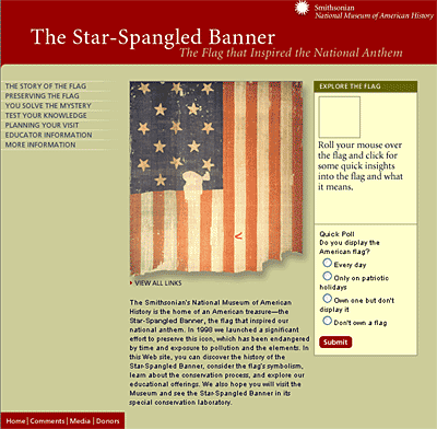 Fig 3: Home Page of the &ldquo;Star-Spangled Banner&rdquo; virtual exhibit, National Museum of American History, http://americanhistory.si.edu/ssb