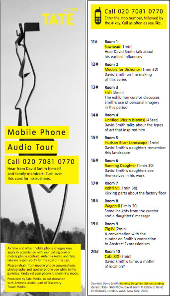Fig 3: Promotional bookmark for phone tour at Tate Modern&rsquo;s David Smith: Sculpturesexhibition (recto and verso)