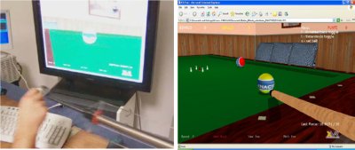 Fig 7:&nbsp; Using HapticWeb to add force-feedback to a Web-based simulation of the pool game